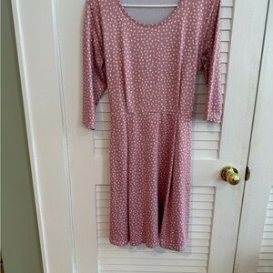 🌸 Pink Polka Dot Midi Dress – Size L – Tie Back